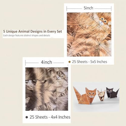 3D Origami Cat Kit, 50 Paper Cats, DIY Craft Kit for Adults & Teens