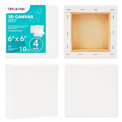 AUREUO 6x6 Inch Gallery Wrapped Canvas - 1.5 Inch Depth 4 Pack - 10 Oz Triple Gesso Primed 100% Cotton Square White Artist Canvases for Acrylic & Oil Paints - size: 6"x6" Gallery