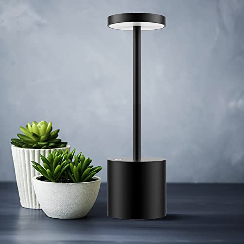 TBBGA LED Cordless Table Lamps, 5000mAh Rechargeable Table Light | Portable Outdoor Table Lamp, 3 Color Stepless Dimming Battery Powered Lamp for Dinner/Patio/Restaurant/Bedroom (Black) - color: Black1