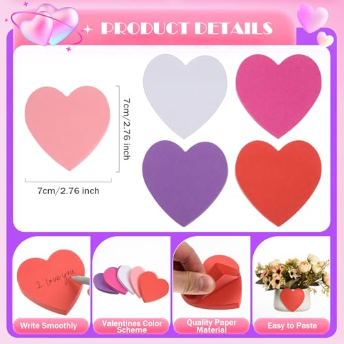1500 Sheets Heart Shaped Sticky Notes 3x3 Inch Assorted Color Sticky Notes Cute Sticky Memo Pads Self Stick Note Pads for Office School Business Valentine Supplies, Removable and Easy to Post - color: Romantic Color, size: 15 Pads