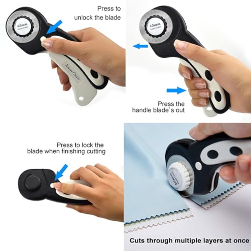 Rotary Cutter For Fabric, 6 Pack 45mm Fabric Cutter with 5 pieces Extra Blades,Ergonomic Handle Rolling Cutter for Fabric, Leather, Crafting, Sewing, Quilting, Fabric Rotary Cutter (Black) - color: Black