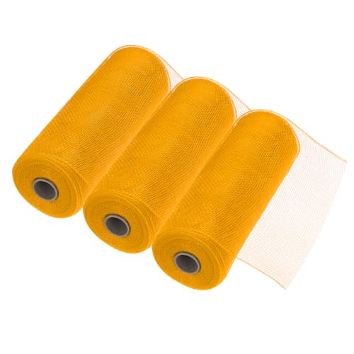 MECCANIXITY 3pcs 10 Inch Poly Burlap Mesh for Wreath, Decorative Mesh Fabric Ribbon 10 Yard for Fall Easter Christmas Flower Bow, Deep Yellow - color: Deep Yellow
