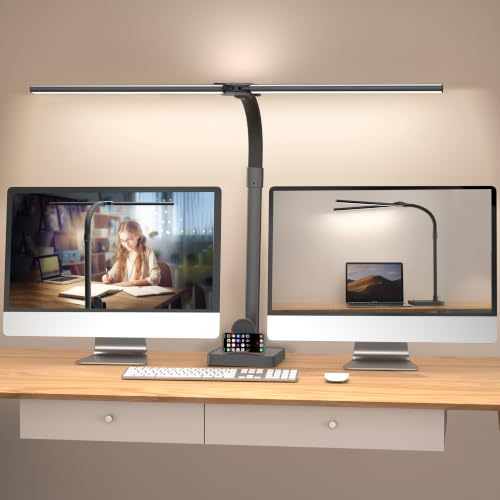 Double Head LED Desk Lamp, Architect Desk Lamps for Home Office, 24W Brightest Workbench Office Lighting-5 Color Modes and 5 Dimmable Eye Protection Modern Desk Lamp (Black-Desktop, Big) - color: Black-Desktop