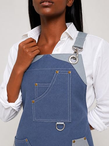 Professional Work Apron for Men & Women – 100% Cotton with waterproof Membrane, Cross Back Straps - color: Forge Blue