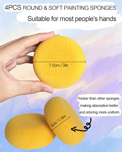 WAFJAMF 4 Pcs 3 Inch Round Painting Sponge Artist Pottery Clay Art Crafts | Synthetic reusable elasticity soft yellow sponges for acrylic watercolor face, ceramics sculpting, leather care & shoes - size: 4 Pcs
