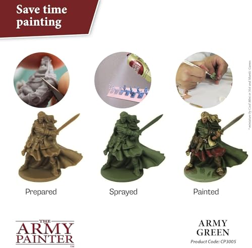 The Army Painter, Colour Primer Army Green, 400 ml acrylic spray | Spray Paint Basecoat for Miniature Model Undercoat Priming, Plastic Wargames, DnD & Warhammer - color: Army Green