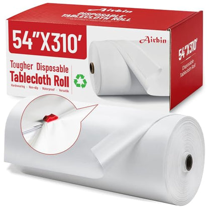 Plastic Table Cloth, 310 Ft X 54 in Disposable Tablecloth Roll | White Plastic Tablecloth Roll with Sliding Cutter Premium Plastic Table Cover Roll for Picnics, Parties, Birthdays, Weddings - color: White, size: 3720" x 54" (Rectangular)