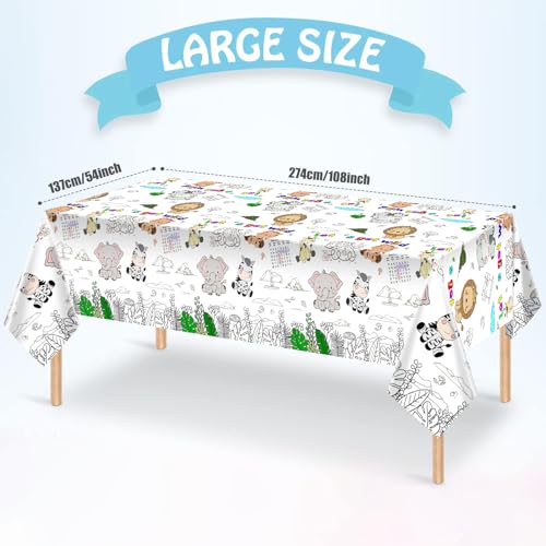 Giant Jungle Animal Coloring Tablecloth for Kids - Huge Cute Animal Theme Table Cover Large Let's Get Wild Poster for Children Safari Zoo Birthday Party Supplies Decorations 54x108 Inch - color: Wild