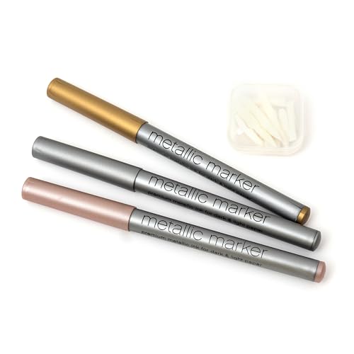 American Crafts Metallic Markers Broad Point 3/Pkg-Rose Gold, Gold & Silver