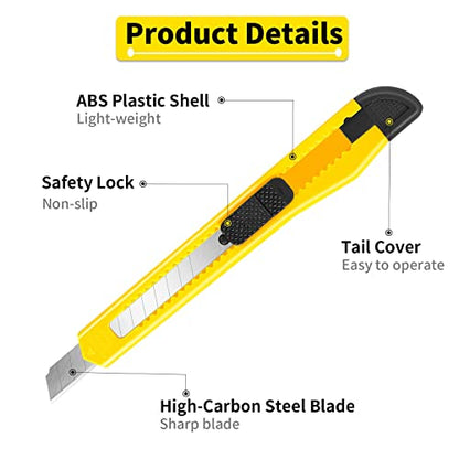 DIYSELF 16 Pack Utility Knife Retractable Box Cutters, 9mm Snap-Off Blades | Razor Knife for Cardboard, Cartons, Packages, Paper, Small Box Knife for Home Office, Disposable Box Cutters Bulk for Work - style: 16 Pack