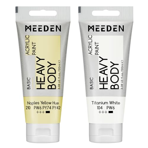 MEEDEN Acrylic Paint Naples Yellow Hue: 100ml/3.38oz x2 with Titanium White - color: Naples Yellow Hue, size: 2 Tubes