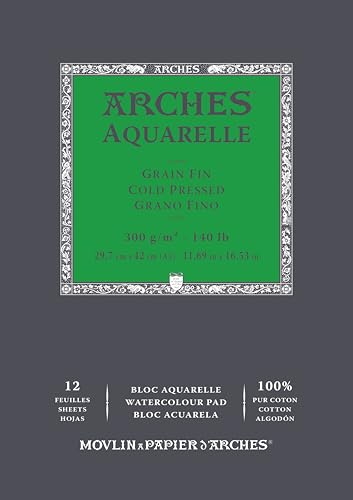 Arches Aquarelle Cold Pressed Watercolor Pad, 11.69x16.53 inches, 140lb, 12 Sheets