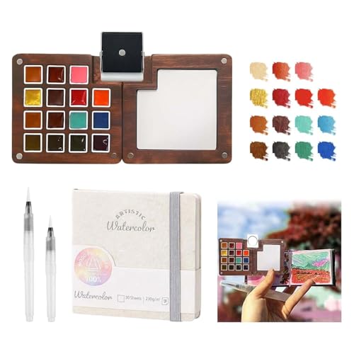 Travel Watercolor Paint Set - Pocket 15-Color Mini Kit with Sketch Pad - color: 15 Colours C with Sketchbook3.14in