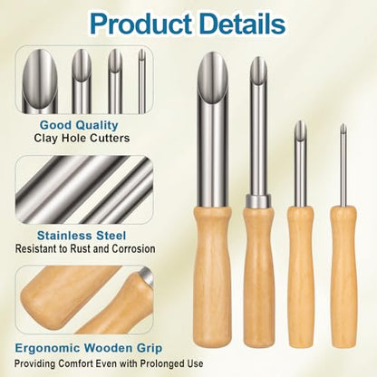 Amrules 4 Pcs Clay Hole Cutters Sculpting Tools Set for Pottery - color: Lightyellow-Hole-4Pcs