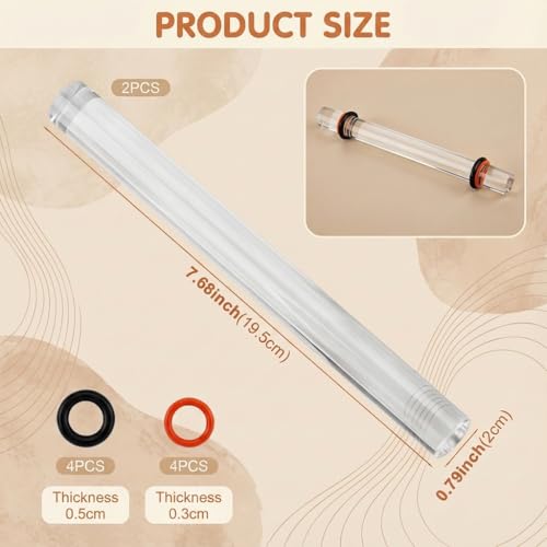 Polymer Clay Tools, 2Pcs Clay Rolling Pin with Thickness Rings, Clear Acrylic Roller for DIY Pottery Craft Modeling Shaping Handmade Art Supplies