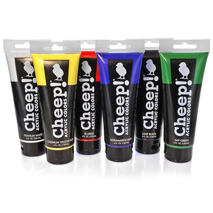 Cheep! Acrylic Paints, 4 oz. Tube - 6 Color Paint Set, Perfect for Artists - Quality Acrylic Paint Heavy Body Artist and Student