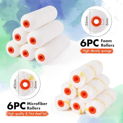 ValueMax Paint Roller Kit, 14-Piece 4 Inch Paint Roller Kit with High-Density Foam Paint Rollers, Microfiber Paint Rollers, Paint Tray for Painting Cabinets, Doors, Craft Work