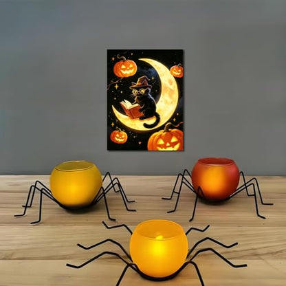 Muzagroo Art 5D Halloween Diamond Paintings Kits for Adults Round Full Drill Pumpkin Diamonds Art Kits for Beginners cat Diamond Art Paintings Gem Art Kits Diamond Dots Kits 30x40cm (cat and Moon) - color: Cat&Moon