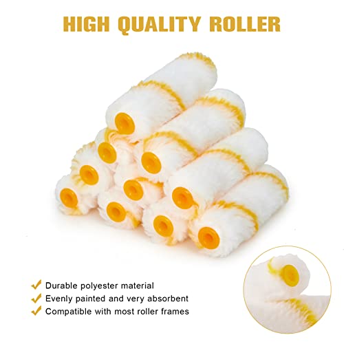 PILOT FISH 11Pcs Paint Roller Kit, Small Paint Roller with 10Pcs 4 inch Covers, Mini Paint Roller with Long Roller Frame, Paint Rollers for Painting Walls, Wall Painting Tools - size: 11pcs 4inch