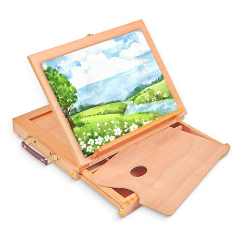 Adjustable Tabletop Sketchbox Easel with Storage Drawer & Palette - style: With 1 wood palette