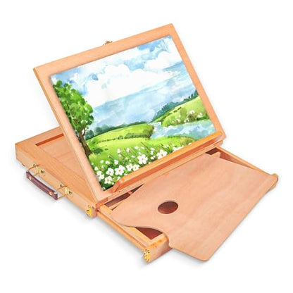 Adjustable Tabletop Sketchbox Easel with Storage Drawer & Palette - style: With 1 wood palette