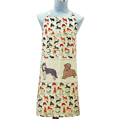 2 Pack Bid Aprons, Adjustable Kitchen Apron with 3 Pockets, Chef Works Apron. - color: Dog Flower