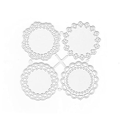 Metal Die Cuts Set 4 Different Patterns Lace Flower Border Cutting Dies for Scrapbooking Photo Album DIY Craft Die for Card Making (Round Lace Flower Border) - style: Four lace edge circles