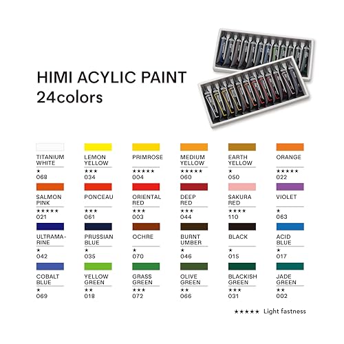 HIMI Acrylic Paint Set,24 Colours, 12ml Tubes,High Viscosity Water Based Paint, Art supplies for Painting Canvas,Fabric,Wood And Paper - color: 24 Colors