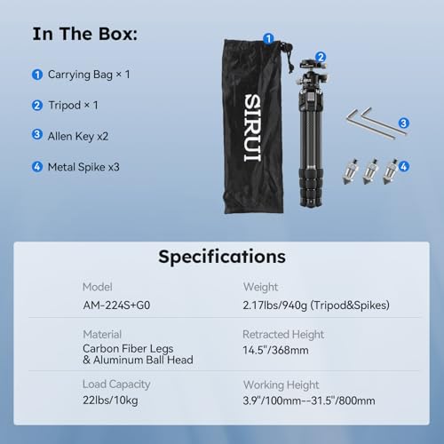 SIRUI AM-224S+G0 Carbon Fiber Mini Tripod, G0 Low Profile Ball Head - style: AM-224S+G0
