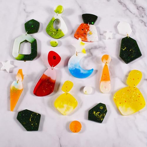 6Pcs Earring Resin Silicone Molds with 40 Earring Hooks, Epoxy Resin Jewelry Molds Silicone Set for Casting Irregular Shape Mold for Earrings Pendant Necklace Bracelet Keychain (6 Pcs-Medium) - size: 6 Pcs-Medium