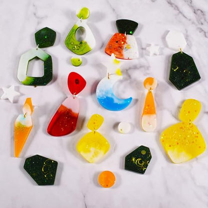 6Pcs Earring Resin Silicone Molds with 40 Earring Hooks, Epoxy Resin Jewelry Molds Silicone Set for Casting Irregular Shape Mold for Earrings Pendant Necklace Bracelet Keychain (6 Pcs-Medium) - size: 6 Pcs-Medium