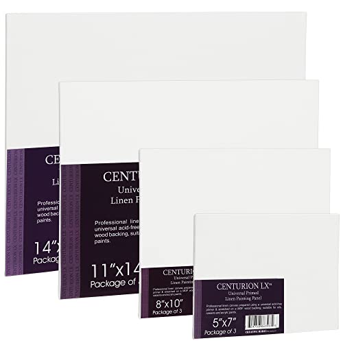 Centurion All-Media Primed Linen Panels - 9x12 3 Pack - 11oz Universal Primed Canvas Boards for Painting, Mounted on MDF Wood, Non-Warping, Ideal for Artists, Professionals, and Painters - size: 9"x12"