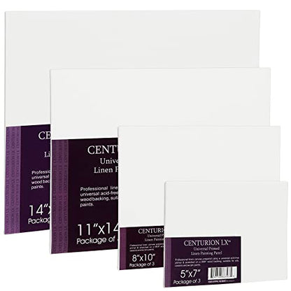 Centurion All-Media Primed Linen Panels - 5x7 3 Pack - 11oz Universal Primed Canvas Boards for Painting, Mounted on MDF Wood, Non-Warping, Ideal for Artists, Professionals, and Painters - size: 5"x7"