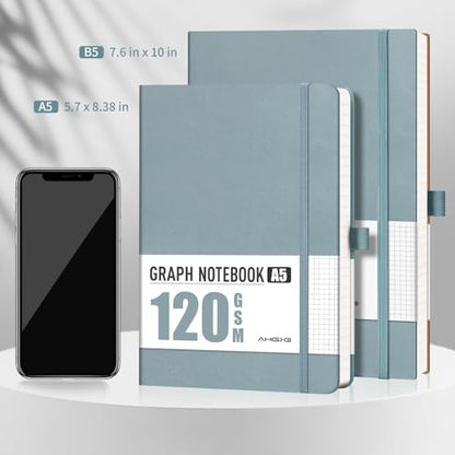 AHGXG Graph Paper Notebook, 120 GSM Paper, 160 Pages, A5 (5.7'' X 8.3'') - color: Gray Blue, style: A5-Grid-120G