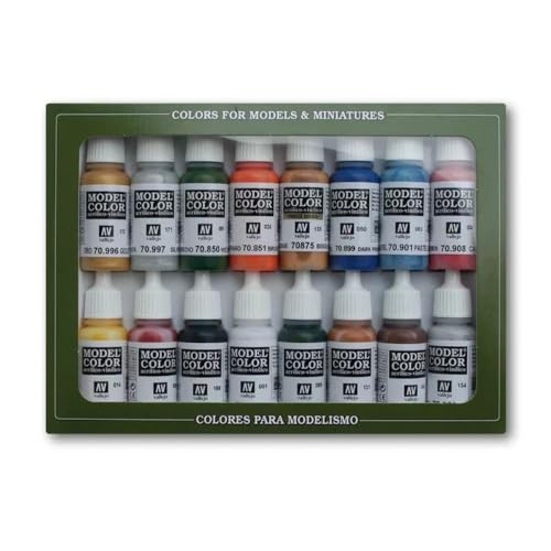 Vallejo - Folkestone Basics Acrylic Paint Set | Model Color | Figure Color Series Historical Miniature Kit to Achieve Historical Accuracy with Artist-Grade Pigments | 16 Bottles x 18 ml (0.60 fl.oz.) - style: Folkestone Basics