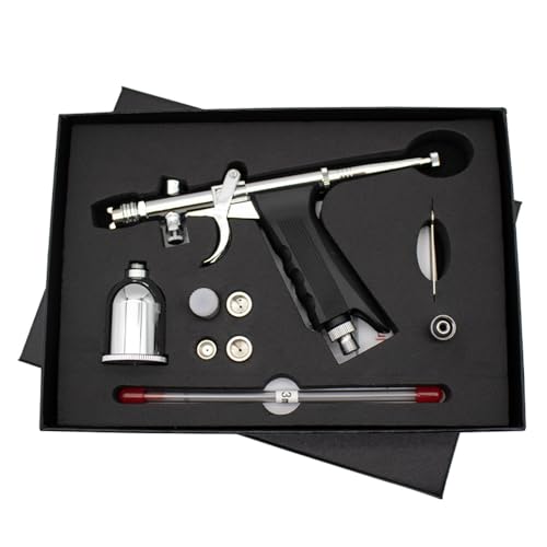 Uouteo Airbrush Kit, Airbrush Trigger Gun with 0.3mm/0.5mm Fan Spray Cap/Needles/Nozzles Sets, 15 CC Cup for Painting Model Nails Cake Makeup - color: 217BAT 0.5mm Airbrush Kit