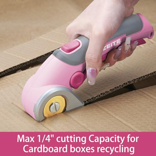 ZEITE Cordless Cardboard Box Cutter with Titanium Coated HSS Blades (Pink) - color: Pink