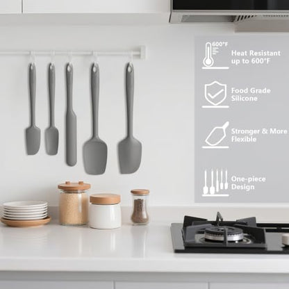 Coukre Silicone Spatula Set of 5,High Temperature Resistant, Food Grade Silicone, Dishwasher Safe, for Baking, Cooking (Pure Gray) - color: Pure Gray