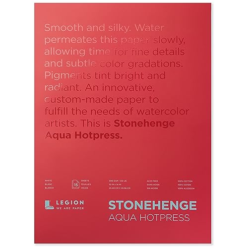 Stonehenge Aqua White Medium Weight Block, 140lb, Hotpress, 9 x 12 Inches, 15 Sheets for Wet and Dry Media