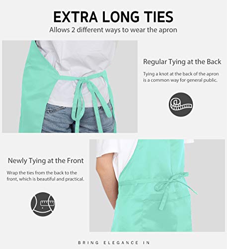 Syntus Apron for Men Women, Adjustable Cooking Kitchen Apron with 2 Pockets | Machine Washable, Firm Stitching, Stain Resistance, Long Tie Straps, 2 Pockets, Versatility, Unisex Use, Gift, BBQ - color: Basic Green Light, style: 2 Polyester