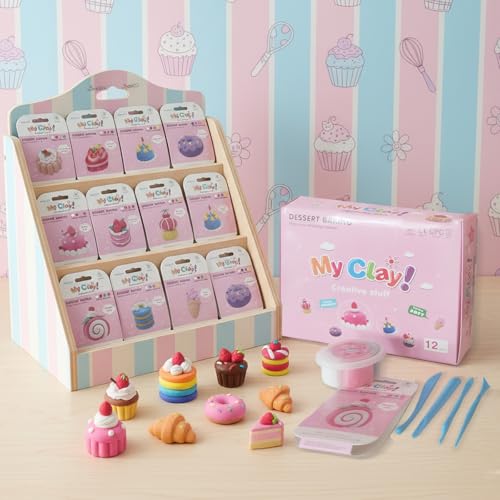 Air Dry Clay Kit for Kids, 12 Dessert Baking Modeling Clay for Kids, DIY Model Magic Clay with Tools and Tutorials, Soft&Non-Sticky, Safe&Non-Toxic Magic Clays,Creatible Art Crafts Toys Gifts - color: 12 Packs Desserts Dream Kit