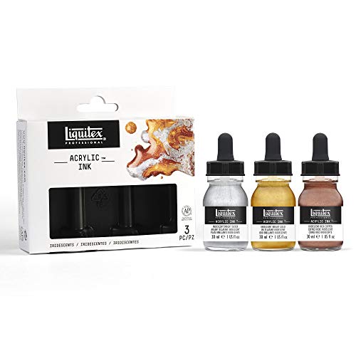 Liquitex Professional Acrylic Ink, 1-oz (30ml), Iridescent Set, Set of 3 | Ultra Fluid Acrylic, Highly Pigmented, Dye-Free, Non-Fading, Satin Finish, Permanent When Dry, Lightfast - color: Iridescent - Set of 3