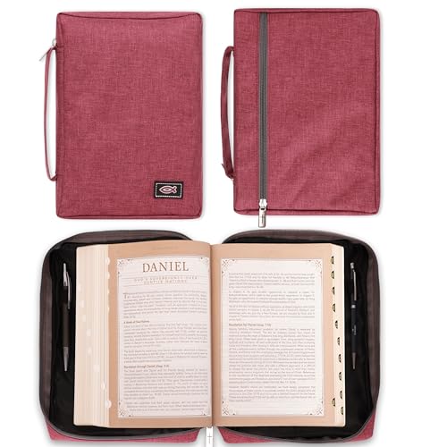 Christian Art Gifts Men/Women's Bible Cover Jesus Fish, Red Canvas, Medium - color: Red/Jesus Fish, size: Medium