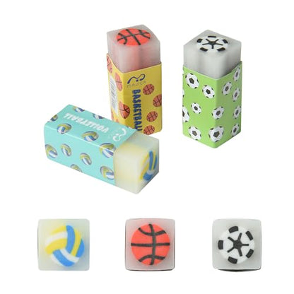 HILAZA 18Pcs Cute Sports Ball Erasers for Kids Bulk, Fun Basketball Soccer Volleyball Pencil Jelly Erasers for School Classroom Supplies Prize Gifts Party Favors - style: BALL