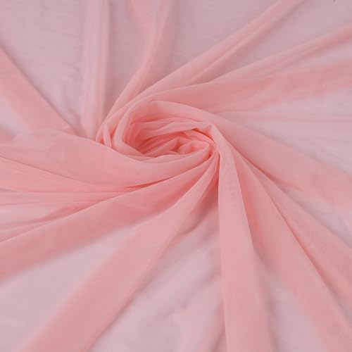 Superfine 4-Way Stretch Net Fabric Nylon Spandex Power Mesh, Pre-Cut 5 Yards Long 60" Wide, Lightweight Sheer (Pink) - color: Pink