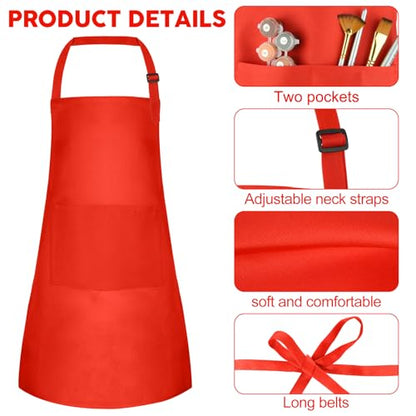 10 Pack Kids Apron Adjustable Children Apron with 2 Pockets Children Chef Painting Aprons for Cooking Baking Painting Crafts Making (Red) - color: Red