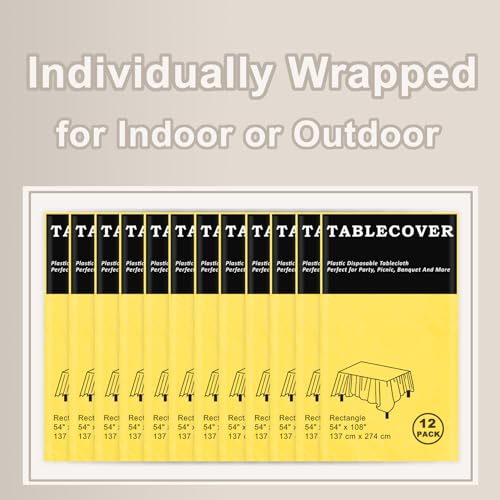 D&Z 12 Pack Yellow Disposable Plastic Tablecloth 54"x108" Table Cover - color: Yellow, size: 12 Pack 54"×108" Rectangle