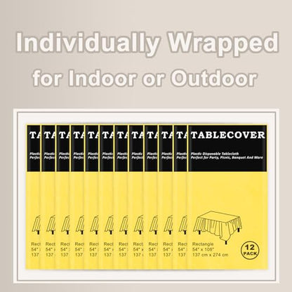 D&Z 12 Pack Yellow Disposable Plastic Tablecloth 54"x108" Table Cover - color: Yellow, size: 12 Pack 54"×108" Rectangle