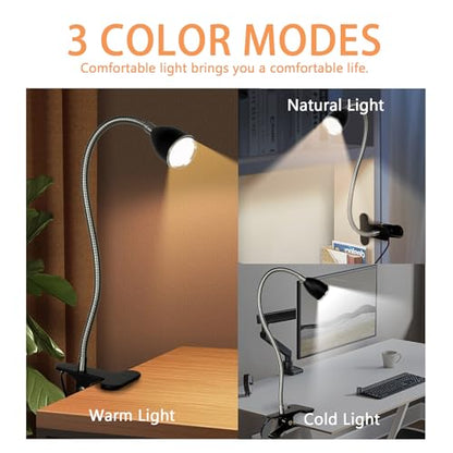 LALISU Desk lamp Eye-Caring Table Lamps, 360°Rotation LED Desk Clip Lamp - color: Black with Dimmer
