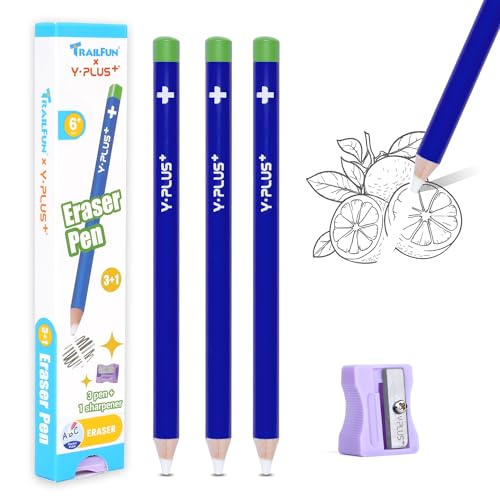 Eraser Pen with Sharpener, Fine Detail Erasing, Blue, 3 Pcs - color: Blue